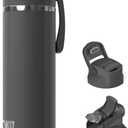 OISIZ Insulated Water Bottle 24 oz with 2 in 1 Spout and Straw Lid,One Click Safety Lock,100% Leakproof,Keep Cold 24H,Vacuum Stainless Steel Water Bottle for School,Travel and Sports,Dishwasher Safe (coal grey)