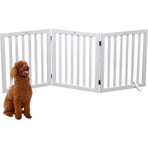 Dog Gate Wooden Freestanding Pet Gate3 Panel 23.6" Height White Indoor Dog Fences,House Gate for Doorways & Stairs