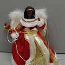 Lewondr Black Angel Christmas Tree Topper, 12" African American Lighted Angel Tree Topper with 8 Modes, 6H Timer Black Angel Treetop Figurine Wings, Remote & USB Powered Xmas Tree Decor for Home, Red