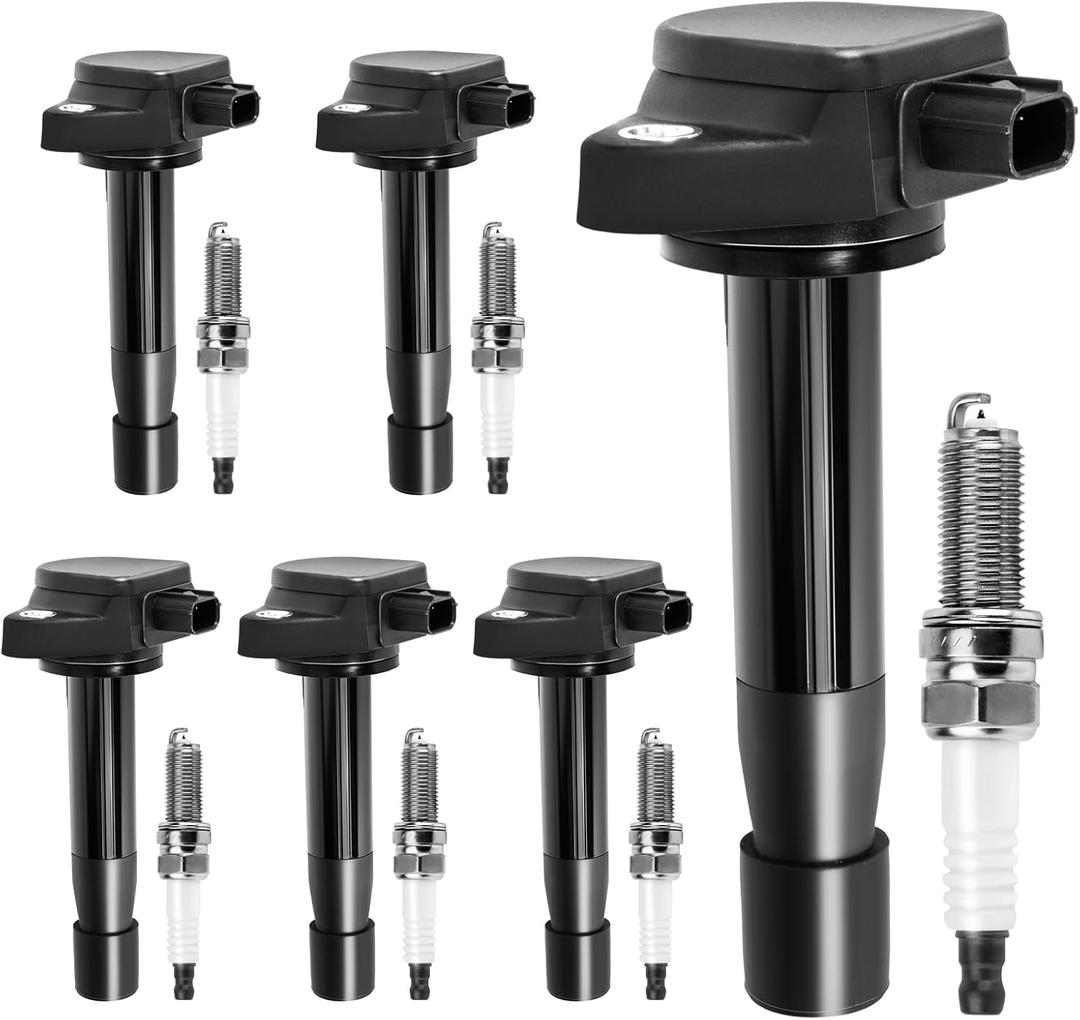Ignition Coil Pack and Iridium Spark Plugs Set of 6 Compatible with Honda Accord 2008-2012, Odyssey 2008-2017, Crosstour 2012 & Acura TL 2009-2014, TSX 2010-2014, RL - 3.5L 3.7L Replace UF603, 97390