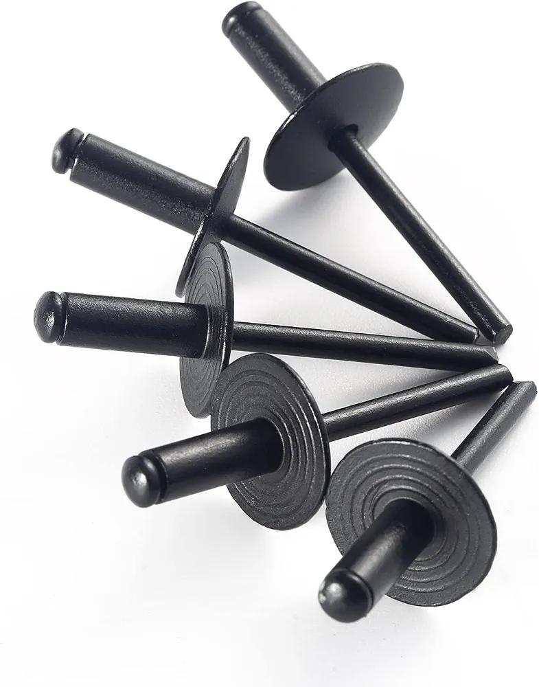 100pcs ALL Black Large Flange Blind Rivets, Aluminum, Flange Diameter 5/8" (16mm), Pop Rivets Assortment Kit Blind Rivet, 3/16" x 1/2", Grip Range (6-8mm)