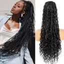Drawstring Ponytail for Women 24 inch Boho Box Braids with Long Wavy Hair Ponytail Extension Natural Black Synthetic Hair Extensions Ponytail for Daily Use (1B#, 24 Inch)