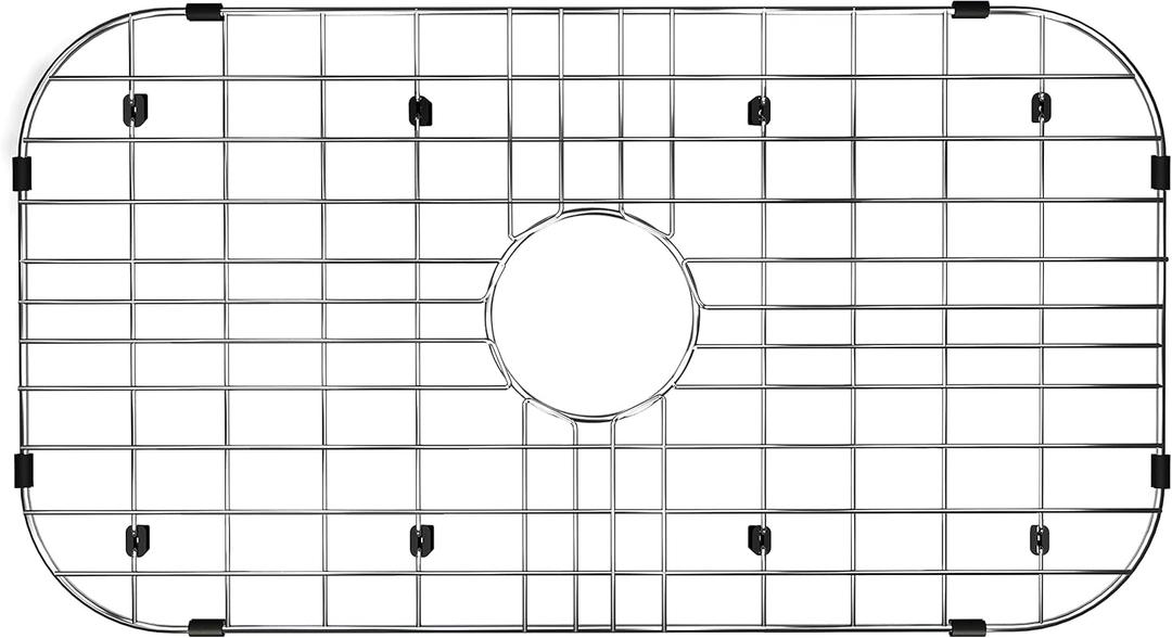 Sink Grid 26 inches x 14 18 W, grate Centered Drain with Corner Radius 3-12 inches, Stainless Steel kitchen protector, rack for bottom of sink, accessories, Large
