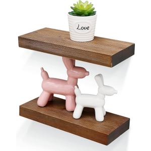 WELLAND Bradley Floating Shelves Handmade Wood Wall Shelf Set of 2, Tudor Oak Wall Mount Shelf (Set of 2, 12 inch) (Light Brown)