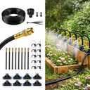 50FT Drip Irrigation Kit, 360 Adjustable Garden Watering System with 1/4" Tubing, Brass Misting Nozzles, DIY Irrigation System for Plants, Raised Beds, Greenhouse
