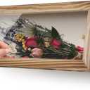 Shadow Box 5" x 12.5", Solid Wood Box Frame with Linen Background and 10 Solid Wood Pins, 2 Hanging Designs, Memory Display Case for Wedding Bouquet Memorabilia Medals Photos Keepsakes