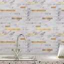 Art3d 10-Sheet Peel and Stick Stone Overlay Kitchen Backsplash Tile - Volakas White Embellished with Metal Gold (11.7" x 12")