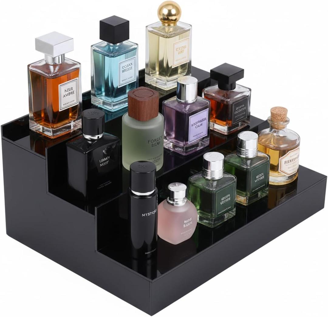 Cologne Organizer for Men, 3-Tier Perfume Display Stand - Fragrance Shelf & Holder, Great Gift for Man, Black