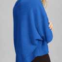 BTFBM Womens Short Sleeve Tops 2025 Summer Casual Crew Neck Oversized Sweater Solid Color Ribbed Knit T Shirts (Blue, XL)