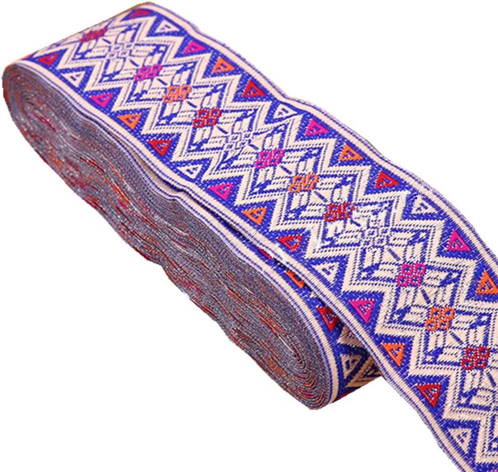 Jacquard Ribbon Geometric Emobridered Woven Ribbon Metallic Fabric Trim Fringe for DIY Clothes Pillow Straps Embellishment Decorations Width 2inch by 7 Yards (Zigzag RoyalBlue)