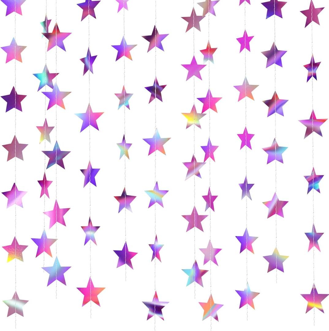 Patelai Glitter Star Garland Banner 2026 New Years Decor 130 Feet Star Hanging Banner Twinkle Backdrop for Birthday Classroom Wedding Christmas Party Supplies(Iridescent Purple)