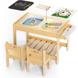 Sensory TableKids Sensory Table for Toddlers 1-3, Indoor Activity Table, Montessori Toddler Activity Table with 2Chairs, 2 Foldable Storage Bins Paper Roll and Fishinhg Game