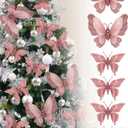 3D Glitter Christmas Butterfly Ornaments, 6 Pack Hanging Butterfly with Clip for Christmas Tree Decoration, Indoor Christmas Decoration (6, Pink)