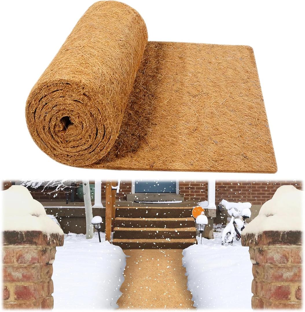 1 Roll No-Slip Ice and Snow Carpet Mats,16x80 Inch Coconut Coir Liner Roll Natural Coconut Fiber Anti-Slip Coco Coir Carpet Mat for Garden,Front Door,Stairs,Porch Outdoor Safer Walking