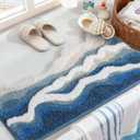 DEXI Cute Bath Mats for Bathroom, 32x20 Washable Absorbent Sea Wave Bathroom Rugs with Rubber Backing, Extra Soft Plush Microfiber Bathmat for Shower Floor, Tub, Sink, Bedroom, Ocean Blue