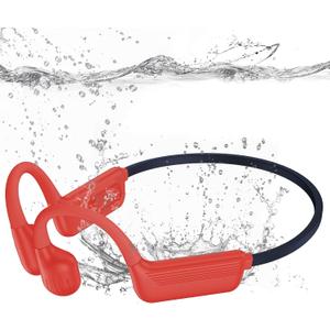 Swimming Headphones-Bone Conduction Headphones, IP68 Waterproof Open Earphones, LiteSurge Bluetooth 5.4 Underwater Sport Earbuds with 32 GB MP3 Memory for Swimming, Marathon-Orange-red