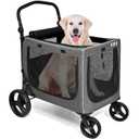 KIKII Extra Large Dog Stroller for Large & Medium Dogs, Adjustable Handlebar and Brakes, 4 Wheels, Reflective, Lightweight Folding, Breathable Mesh, 132 lbs Capacity, for Travel Walking Outdoor