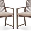 Aluminum Outdoor Patio Dining Chairs - Wicker Ratten Chair, Ergonomic Backrest Design, Detachable Seat Cushion, Soft and Breathable, Garden, Porch, Light Brown, Set of 2