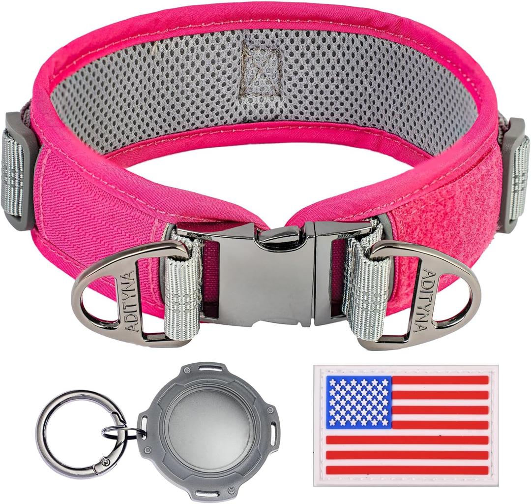 Durable 2-inch AirTag Dog Collar for Medium Dogs  Reflective, Heavy-Duty Metal Buckle, Comfortable Mesh Lining, Includes Patch and AirTag Holder (Pink, Medium: Fit 15" - 18" Neck)