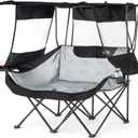 OOX Folding Camping Chair with Shade Canopy for Outdoor Sports,Oversized Fully Padded Camping Couch Double Duo Chair,Sturdy Love Seat Camping Chair with Cup Hold for Camp,Beach,Fishing-Grey