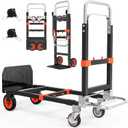3-in-1 Heavy Duty Folding Hand Truck, 500LB Capacity Convertible Steel Dolly Cart with 360° Swivel Wheels & Telescopic Handle, Foldable Utility Wagon for Moving, Warehouse and Shopping