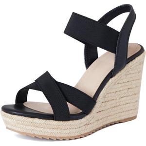 mikarka Women's Open Toe Espadrilles Wedge Sandal Slip On Elastic Ankle Strap Platform Sandals Dressy Comfortable Wedges Shoe, Size 7