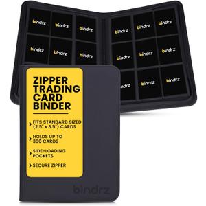 bindrz 9 Pocket Zipper Binder for 360 Sleeved Trading Cards - Side Loading Pockets Album - Archival Safe Material and Compatible with TCG MTG and Sports Collectibles (Black)