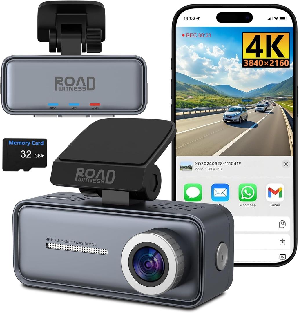 4K Mini Dash Cam FrontFront Dash Camera for CarsWiFi Car Camera with Voice Control, Night Vision, G-Sensor,24H Parking Mode, Loop Recording App, Dashcam 4K Included 32GB,Support 256GB