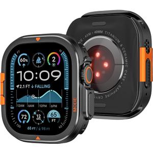 Rugged Metal Case Compatible with Apple Watch Ultra 3/2/1 49mm Case, 2 in 1 Protective Bumper Cover with Back Shell for iWatch Ultra 49mm, Black
