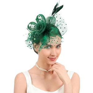 Fascinators Hats for Women Classic Satin Tea Party Headwear Fascinator Hat with Headband and Clip (Green)