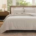 Bedsure 100% Cotton Quilt Set - King Size Bedspread, Lightweight Soft Bed Coverlet, PureWoven, 3-Piece Cozy Stitching Comforter with 2 Pillow Shams in Embroidery Clover Pattern, 106x96 in, Linen Beige
