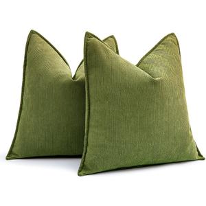 MIULEE Pack of 2 Moss Green Decorative Pillow Covers 18x18 Inch Soft Chenille Luxurious Couch Throw Pillows Farmhouse Cushion Covers with Elegant Design for Sofa Bedroom Living Room Spring Home Decor