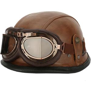 German Style Motorcycle Helmet, Retro Leather Motorcycle Half Helmet Skull Cap for Adult Men Women, Vintage Open Face Half Shell Helmet for Cruiser Scooter Chopper, DOT Approved (Large, Brown)