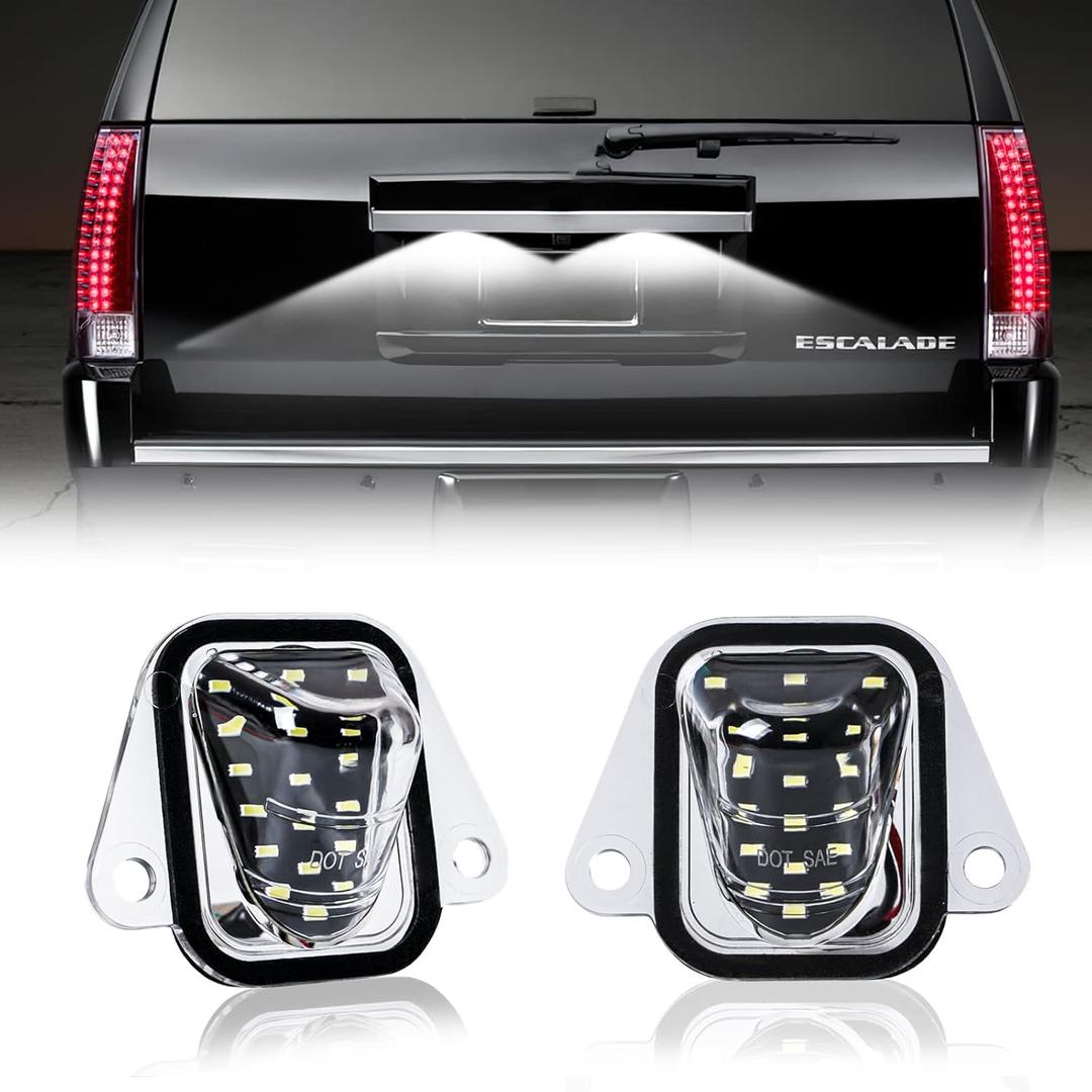 LED Rear License Plate Lights for 2007-2014 Chevy Suburban Tahoe GMC Yukon Cadillac Escalade ESV Tag Lamp Assembly, 6000K White 2PCS