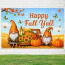 2 x Fall Gnome Backdrop Happy Fall Yall Pumpkin Sunflower Cotton Rustic Red Truck Banner 71x43 Inches Autumn Harvest Background for Thanksgiving Farmhouse Indoor Outdoor Party Decoration