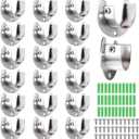 20 Pack Closet Pole Sockets Stainless Steel 1-1/4 Inch Metal Closet Rod Holder Heavy Duty U Shaped Closets Rod Bracket Curtain Rods Holders Closets Rods Support End Caps with Screws, Silver