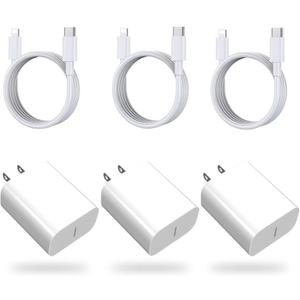 3-Pack iPhone Fast Charger, 20W PD USB C Wall Fast Charger Adapter with USB C Cable Compatible with for iPhone 14/14 Pro/14 Pro Max/14 Plus/13/12/11 and More