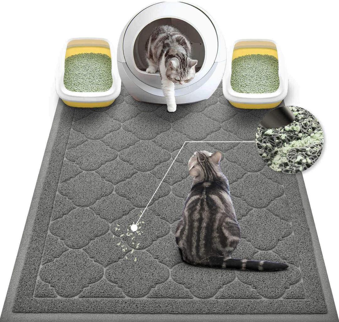 WePet Cat Litter Box Mat, Kitty Premium PVC Pad, Durable Trapping Rug, Phthalate Free, Urine-Resistant, Scatter Control, XXL 47 x 36 Inch, Grey