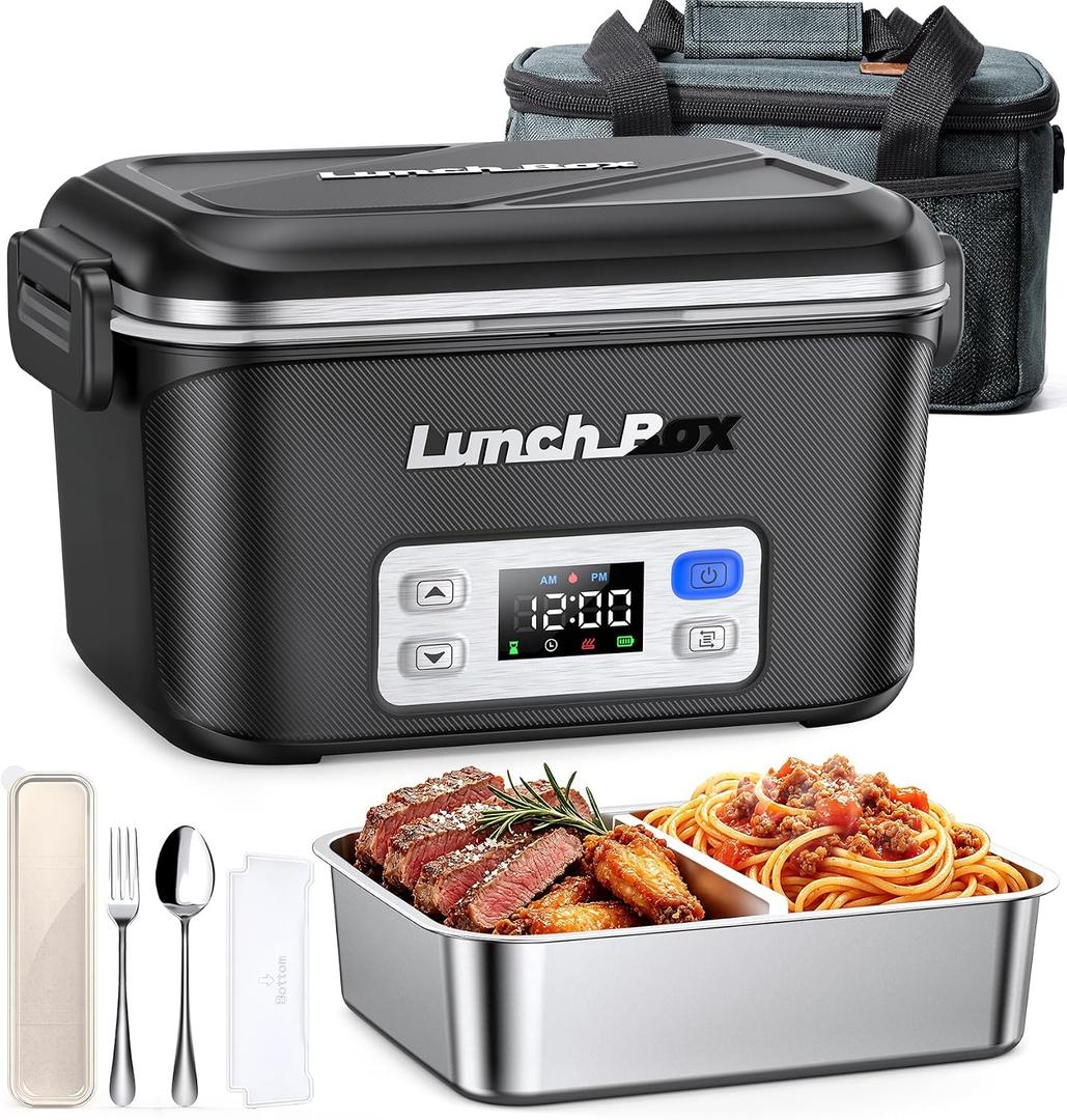 Electric Lunch Box Rechargeable, 1.3L- 15000mAh Portable Self-Heating Food Warmer with Insulated Bag, 220F, Black