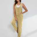 Yeokou Womens Overalls Linen Cotton Jumpsuits Loose Casual Jumpers with Pockets (M)