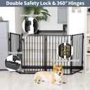 Metal Freestanding Dog Gates with Door for Outdoor Indoor,80'' Extra Wide Free Standing Dog Gate for Doorways,Large Openings,Deck,Yard,Porch,Foldable Safety Pet Fence(Black,4 Panels)