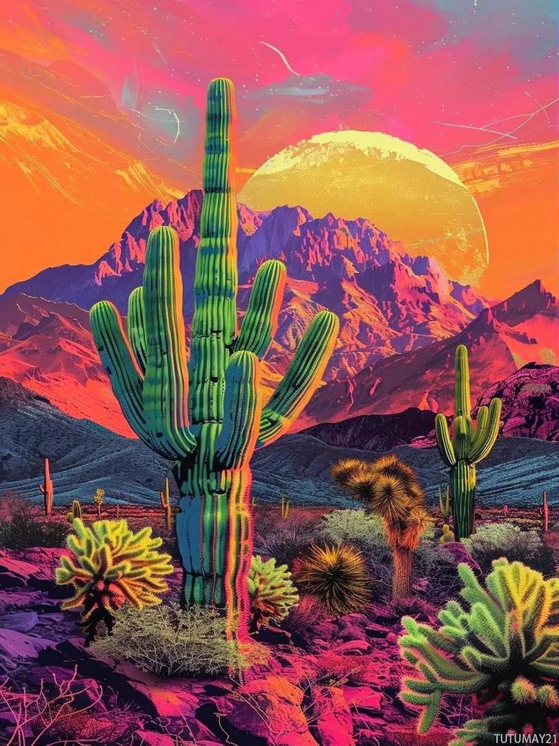 TUTUMAY21 Adult Landscape Diamond Painting Kits, Beginners Diamond Art Kit, Beginners DIY 5D Cactus in The Mountains Painted Art Crafts for Home Decor Wall Decor or Gifts 12x16 inch