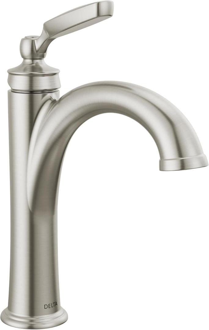 Delta Woodhurst Brushed Nickel Bathroom Faucet 1 Hole, Single Hole Bathroom Sink Faucet for Vanity, Metal Push-Pop Drain Assembly, Stainless 532-SSMPU-DST