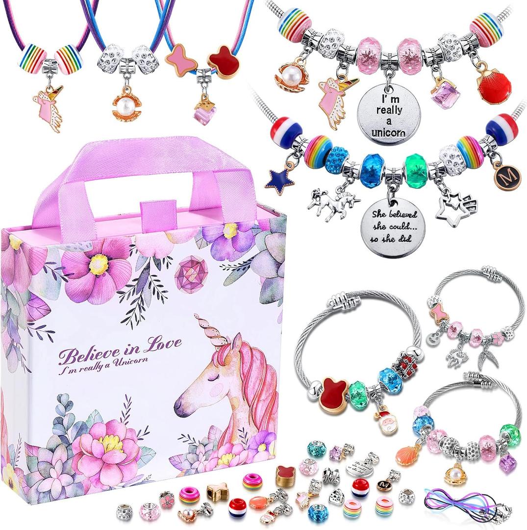 COO&KOO Charm Bracelet Making Kit, A Unicorn Girls Toy That Inspires Creativity and Imagination, Crafts for Girls Ages 8-12 with Jewelry Making Kit Perfect Gifts for 6 7 8 9 10 Girl Self-Expression!