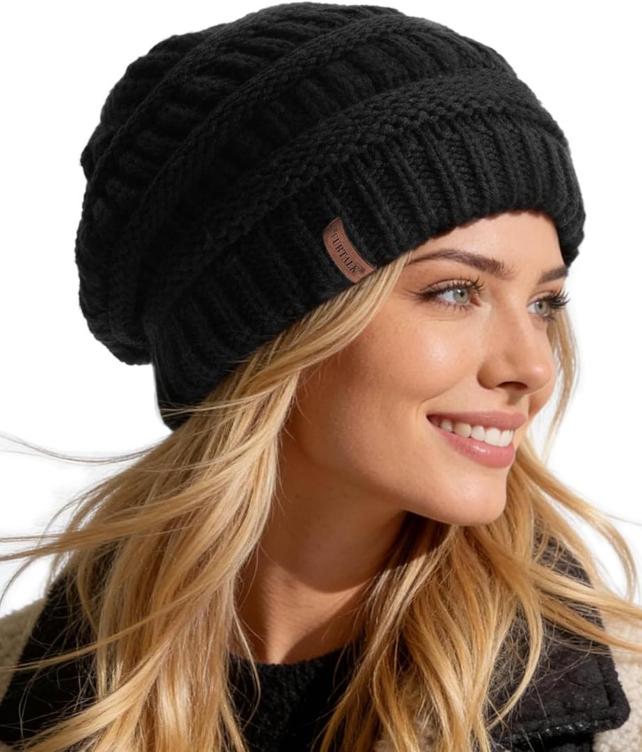 FURTALK Womens Winter Knit Slouchy Beanie Hat Warm Knitted Skull Ski Cap Hats for Women (One Size, Black)