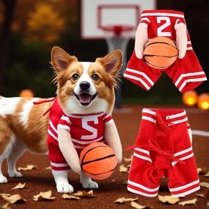 TMLDOT Dog Basketball Costume with Ball, Funny Halloween Costume for Pet, Adjustable Funny Dress Up Sports Outfit Cosplay Clothes for Small Medium Large Dogs (Red-Medium)
