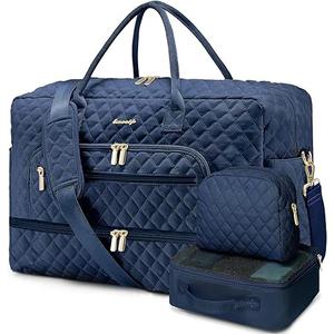 Large Women's Travel Duffel, Weekender with Shoe Compartment, Carry On Overnight Bag, Gym Duffel with Wet Pocket, Hospital Bags for Labor and Delivery - 3 PCS Set,  Navy Z
