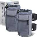 GEARV 2Pack Cup Holder for Bike, Scooter and Wheelchair, Water Bottle Holder for UTV/ATV, Walker, Golf Cart and Beach, Universal Drink Holder Accessories with Net Pocket and Cord Lock (Gray)