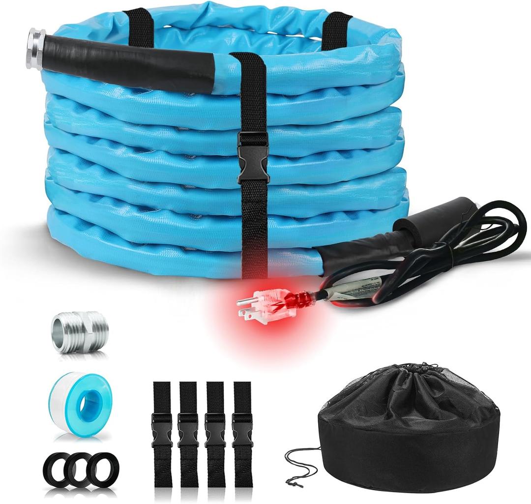 OEBLD Heated Water Hose for Rv (50ft L x 5/8"ID) 4.0 Upgraded Function with Energy Saving Thermostat to Keep Drinking Water Running in down to -45, Designed for Campers,with Storage Bag, Anti-Freeze