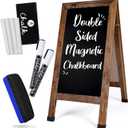 Loddie Doddie Chalkboard Sandwich Board Sign - 40 x 20 in, Brown - Dual-Sided Magnetic Chalkboard Surface - Locking Hinges & Non-Slip Feet for Blackboard Stability - Smooth Erasing for Menu Signs